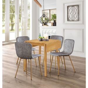 Hallowood Furniture - Ledbury Light Oak Dining Table and Chairs Set of 4, Drop Leaf Table and Taupe Leather Effect Dining Chairs with Wood Effect Hallowood Furniture - Ledbury Light Oak Dining Table and Chairs Set of 4, Drop Leaf Table and Taupe Leather Effect Dining Chairs with Wood Effect
