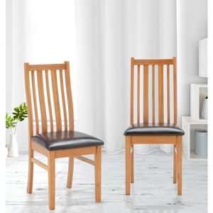Hallowood Furniture - Oak Dining Chairs Set of 2 with Bonded Leather Seat Pad, Stylish Solid Wooden Light Oak Kitchen Dining Room Chairs in Dark Hallowood Furniture - Oak Dining Chairs Set of 2 with Bonded Leather Seat Pad, Stylish Solid Wooden Light Oak Kitchen Dining Room Chairs in Dark