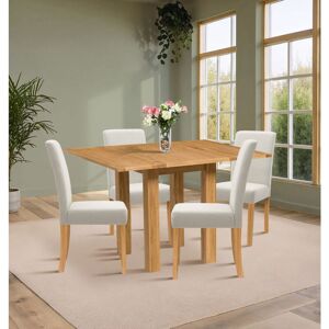 Hallowood Furniture - Waverly Oak Dining Tables and Chairs Set of 4, Light Oak Small Folding Table and Beige Upholstered Dining Chair, Extendable Hallowood Furniture - Waverly Oak Dining Tables and Chairs Set of 4, Light Oak Small Folding Table and Beige Upholstered Dining Chair, Extendable