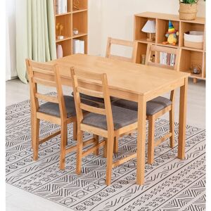 Hallowood Furniture Waverly Oak Small Dining Table and Chairs Set 4, Wooden Table (120x70cm) & Ladder Back Solid Oak Chairs with Grey Seat, Dining Hallowood Furniture Waverly Oak Small Dining Table and Chairs Set 4, Wooden Table (120x70cm) & Ladder Back Solid Oak Chairs with Grey Seat, Dining