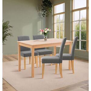 Hallowood Furniture Waverly Oak Small Dining Table and Chairs Set 4, Wooden Kitchen Table (120x70cm) & Upholstered Dining Chairs in Grey Fabric, Hallowood Furniture Waverly Oak Small Dining Table and Chairs Set 4, Wooden Kitchen Table (120x70cm) & Upholstered Dining Chairs in Grey Fabric,