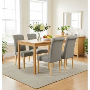 Hallowood Furniture Waverly Oak Small Dining Table and Chairs Set 4, Wooden Kitchen Table (120x70cm) & Roll Top Grey Linen Fabric Chairs, Dining Room Hallowood Furniture Waverly Oak Small Dining Table and Chairs Set 4, Wooden Kitchen Table (120x70cm) & Roll Top Grey Linen Fabric Chairs, Dining Room