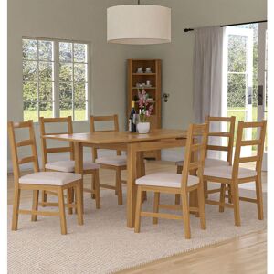 Hallowood Furniture - Waverly Extending Dining Table and Chairs Set 6, Light Oak Extendable Table and Ladder Back Oak Chairs with Beige Fabric Seat, Hallowood Furniture - Waverly Extending Dining Table and Chairs Set 6, Light Oak Extendable Table and Ladder Back Oak Chairs with Beige Fabric Seat,