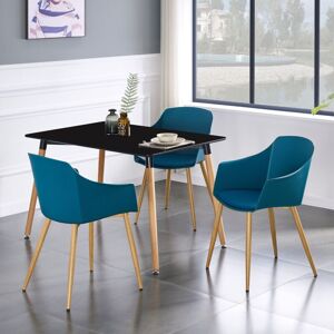 Life Interiors - Halo Eden Dining Set - a Black Wooden Dining Table and Set of 4 Blue Wooden Dining Chairs - Dining Room Kitchen Life Interiors - Halo Eden Dining Set - a Black Wooden Dining Table and Set of 4 Blue Wooden Dining Chairs - Dining Room Kitchen