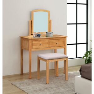 Hallowood Furniture Hereford Light Oak Dressing Table Set with Stool and Mirror, Wooden Console Table with Swivel Mirror & Stool with Grey Padded Hallowood Furniture Hereford Light Oak Dressing Table Set with Stool and Mirror, Wooden Console Table with Swivel Mirror & Stool with Grey Padded