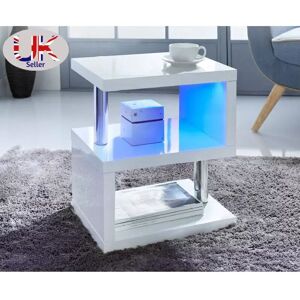 SPOT ON DEALZ High Gloss 2 Tier Side Coffee Table With LED Light Living Room Decor White SPOT ON DEALZ High Gloss 2 Tier Side Coffee Table With LED Light Living Room Decor White
