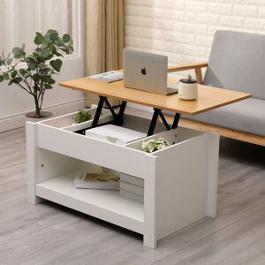 Furniture Hmd - Wooden Lift up Top Coffee Table with 3 Hidden Storage Compartment and Bottom Storage Shelf for Living Room,White,85x50x45cm(WxDxH) Furniture Hmd - Wooden Lift up Top Coffee Table with 3 Hidden Storage Compartment and Bottom Storage Shelf for Living Room,White,85x50x45cm(WxDxH)