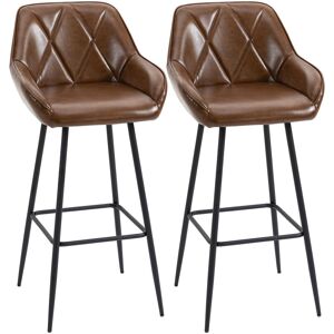 Homcom - Bar Stools Set of 2 Retro Bar Chairs w/ Backs Footrests Steel Legs Brown Homcom - Bar Stools Set of 2 Retro Bar Chairs w/ Backs Footrests Steel Legs Brown