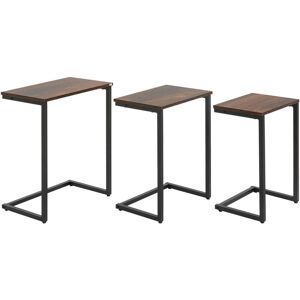 C-Shaped Nesting Tables Set of 3 with Steel Frame, Rustic Brown - Homcom C-Shaped Nesting Tables Set of 3 with Steel Frame, Rustic Brown - Homcom