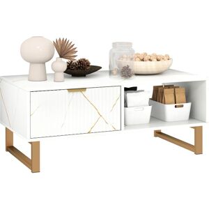 Homcom - Coffee Table, Living Room Table with Drawer and Open Shelves, White Homcom - Coffee Table, Living Room Table with Drawer and Open Shelves, White