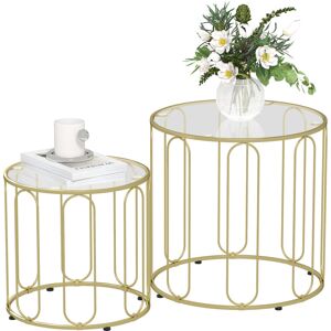 Homcom - Coffee Table Set of 2, Nest of Tables with Metal Frame, Gold Tone Homcom - Coffee Table Set of 2, Nest of Tables with Metal Frame, Gold Tone