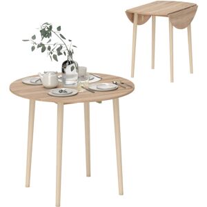 Folding Dining Table for 4, Round Drop Leaf Table, Modern Space Saving Small Kitchen Table with Wood Legs for Dining Room Natural - Homcom Folding Dining Table for 4, Round Drop Leaf Table, Modern Space Saving Small Kitchen Table with Wood Legs for Dining Room Natural - Homcom