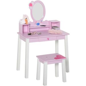 HOMCOM Kids Dressing Table - Pink - Wooden Makeup Desk HOMCOM Kids Dressing Table - Pink - Wooden Makeup Desk