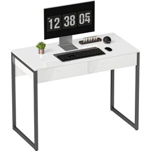 HOMCOM Modern Home Office Desk with High Gloss 2 Drawers Finish White Black HOMCOM Modern Home Office Desk with High Gloss 2 Drawers Finish White Black