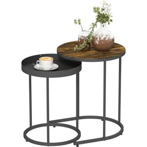 HOMCOM Nesting Side Table Set of 2, Industrial Round Nest of Tables, Brown HOMCOM Nesting Side Table Set of 2, Industrial Round Nest of Tables, Brown
