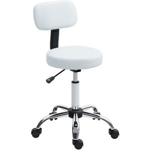 Rolling Stool with Backrest, Wheels, Faux Leather Salon Chair, White - Homcom Rolling Stool with Backrest, Wheels, Faux Leather Salon Chair, White - Homcom