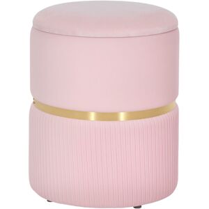 HOMCOM Round Pouffe, Storage Footstool with Cushioned Top, Hidden Space Pink HOMCOM Round Pouffe, Storage Footstool with Cushioned Top, Hidden Space Pink