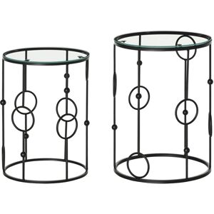 HOMCOM Set of 2 Nesting Coffee Table, Side Tables with Glass Top, Black HOMCOM Set of 2 Nesting Coffee Table, Side Tables with Glass Top, Black