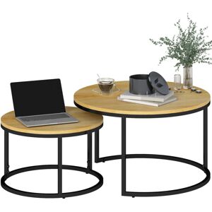 HOMCOM 2 Pcs Stacking Coffee Table Set Steel Frame Marble-Effect Top Foot Pads Natural HOMCOM 2 Pcs Stacking Coffee Table Set Steel Frame Marble-Effect Top Foot Pads Natural