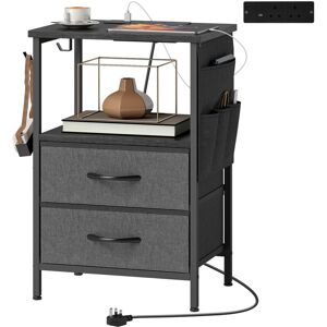 HOMCOM Slim Side Table with Charging Station, Bedside Table, Black HOMCOM Slim Side Table with Charging Station, Bedside Table, Black