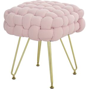 Woven Velvet Foot Stool with Steel Legs for Living Room, Pink - Homcom Woven Velvet Foot Stool with Steel Legs for Living Room, Pink - Homcom
