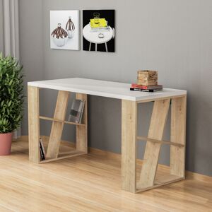 Decortie Honey Modern Desk With Bookshelf Legs - White / Oak Decortie Honey Modern Desk With Bookshelf Legs - White / Oak