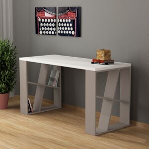 Decortie - Honey Modern Desk With Bookshelf Legs - White / Mocha Grey - Mocha Grey Decortie - Honey Modern Desk With Bookshelf Legs - White / Mocha Grey - Mocha Grey