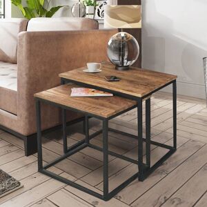 Industrial Nest of 2 Tables - Sawn Finish - Mango Wood/Iron - L50 x W50 x H50 cm - PP Sawn Finish Industrial Nest of 2 Tables - Sawn Finish - Mango Wood/Iron - L50 x W50 x H50 cm - PP Sawn Finish
