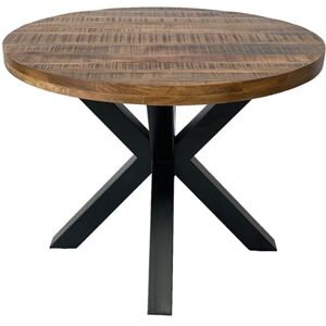 Industrial Round X Leg Dining Table - Mango Wood/Iron - L130 x W130 x H76 cm - Mango PP Saw Finish Industrial Round X Leg Dining Table - Mango Wood/Iron - L130 x W130 x H76 cm - Mango PP Saw Finish