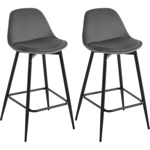 Klihome - 2x Bar Stools Dining Room Kitchen Breakfast High Chairs Footrest Barstool with Cushioned Velvet Seat and Metal Frame, Dark Grey Klihome - 2x Bar Stools Dining Room Kitchen Breakfast High Chairs Footrest Barstool with Cushioned Velvet Seat and Metal Frame, Dark Grey