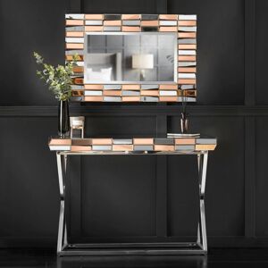 CARME HOME 2-Piece Set Knightsbridge Collection - Rectangle 3D Glass Effect Wall Mirror and Mirrored Console Table with Chrome Cross Legs - Gold CARME HOME 2-Piece Set Knightsbridge Collection - Rectangle 3D Glass Effect Wall Mirror and Mirrored Console Table with Chrome Cross Legs - Gold