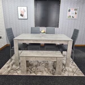 KOSY KOALA Dining Table and 4 Chairs With Bench Stone Grey Effect Wood Table 4 Grey Leather Chairs Dining Room KOSY KOALA Dining Table and 4 Chairs With Bench Stone Grey Effect Wood Table 4 Grey Leather Chairs Dining Room
