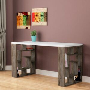 Decortie - Labirent Modern Desk With Bookshelf Legs - White / Dark Coffee - Dark Coffee Decortie - Labirent Modern Desk With Bookshelf Legs - White / Dark Coffee - Dark Coffee