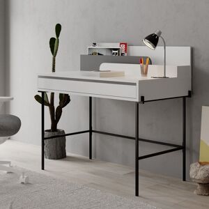 Decortie - Leila Modern Desk White Anthracite Grey Multipurpose Study Modern Desk Width 110cm - White Decortie - Leila Modern Desk White Anthracite Grey Multipurpose Study Modern Desk Width 110cm - White