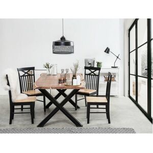 VERTY FURNITURE Live Edge Large Acacia Wood And Metal Dining Table Set And 2 Benches VERTY FURNITURE Live Edge Large Acacia Wood And Metal Dining Table Set And 2 Benches