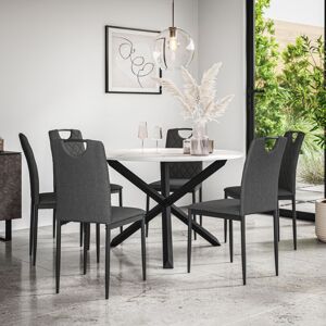 MORE4HOMES Malvern Round Dining Table And Chairs - Marble Table Top w Solid Oak Black Legs + Monza Fabric Dining Chair Set Of 4 (Charcoal) MORE4HOMES Malvern Round Dining Table And Chairs - Marble Table Top w Solid Oak Black Legs + Monza Fabric Dining Chair Set Of 4 (Charcoal)