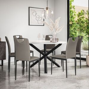 MORE4HOMES Malvern Round Dining Table And Chairs - Marble Table Top w Solid Oak Black Legs + Monza Faux Leather Dining Chair Set Of 6 (Grey) MORE4HOMES Malvern Round Dining Table And Chairs - Marble Table Top w Solid Oak Black Legs + Monza Faux Leather Dining Chair Set Of 6 (Grey)