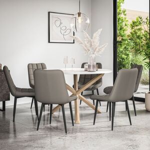 MORE4HOMES Malvern Round Dining Table And Chairs - Marble Table Top w Solid Oak Legs + Nova Faux Leather Dining Chair Set Of 6 (Grey) MORE4HOMES Malvern Round Dining Table And Chairs - Marble Table Top w Solid Oak Legs + Nova Faux Leather Dining Chair Set Of 6 (Grey)