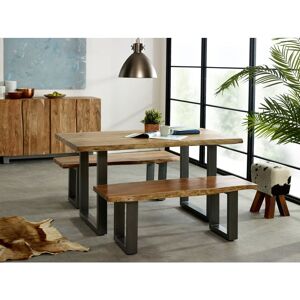Verty Furniture - Medium Dining Set with 2 Benches Natural Essential Live Edge - Light Wood Verty Furniture - Medium Dining Set with 2 Benches Natural Essential Live Edge - Light Wood