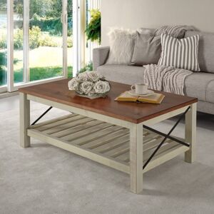 Mercers Furniture - Cottage White/Cream Painted Pine Coffee Table – Wooden with Storage Shelf – 46H x 107W x 61D cm Mercers Furniture - Cottage White/Cream Painted Pine Coffee Table – Wooden with Storage Shelf – 46H x 107W x 61D cm
