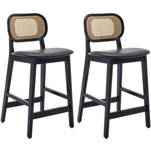 WAHSON OFFICE CHAIRS Bar Stools 2Pcs Upholstered in pu Leather Retro Rustic Counter Chairs with Wood Legs for Home Bar Kitchen Restaurant, Black, Wahson WAHSON OFFICE CHAIRS Bar Stools 2Pcs Upholstered in pu Leather Retro Rustic Counter Chairs with Wood Legs for Home Bar Kitchen Restaurant, Black, Wahson