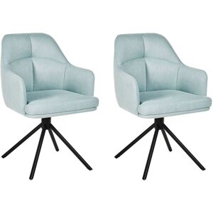 Beliani - Modern Fabric Dining Swivel Chairs Set of 2 Padded Seat Black Metal Legs Mint Green Mira Beliani - Modern Fabric Dining Swivel Chairs Set of 2 Padded Seat Black Metal Legs Mint Green Mira