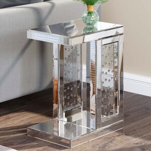 Shyfoy - Modern Glam Mirrored C-Shaped Side Table with Crystal Accents - Luxe Accent Furniture for Living Room & Bedroom Shyfoy - Modern Glam Mirrored C-Shaped Side Table with Crystal Accents - Luxe Accent Furniture for Living Room & Bedroom