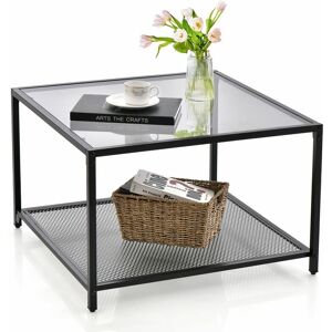 Costway - Modern Glass Top Coffee Table Home Square Center Table Accent Sofa Side Table Costway - Modern Glass Top Coffee Table Home Square Center Table Accent Sofa Side Table