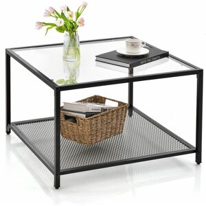 Costway - Modern Glass Top Coffee Table Home Square Center Table Accent Sofa Side Table Costway - Modern Glass Top Coffee Table Home Square Center Table Accent Sofa Side Table