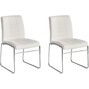 BELIANI Modern Set of 2 Faux Leather Dining Chairs Biscuit Back Sled Base White Kiron BELIANI Modern Set of 2 Faux Leather Dining Chairs Biscuit Back Sled Base White Kiron