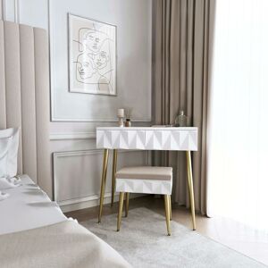 Carme Home - Montana Dressing Table with Velvet Padded Stool-White/Gold Carme Home - Montana Dressing Table with Velvet Padded Stool-White/Gold