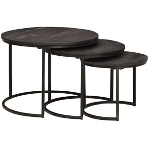 Nesting Coffee Tables 3 pcs Black Solid Mango Wood and Steel vidaXL Nesting Coffee Tables 3 pcs Black Solid Mango Wood and Steel vidaXL