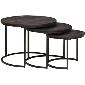 Nesting Coffee Tables 3 pcs Black Solid Mango Wood and Steel vidaXL Nesting Coffee Tables 3 pcs Black Solid Mango Wood and Steel vidaXL