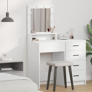 vidaXL White Wooden Mirror Dressing Table - Mirror Dressing Table vidaXL White Wooden Mirror Dressing Table - Mirror Dressing Table
